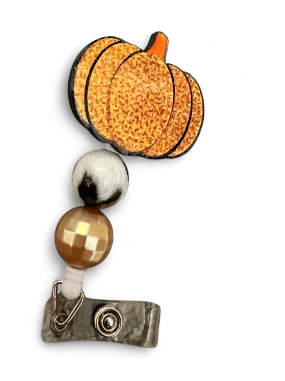 Pumpkin Badge Reel with Beaded Accent - Orange